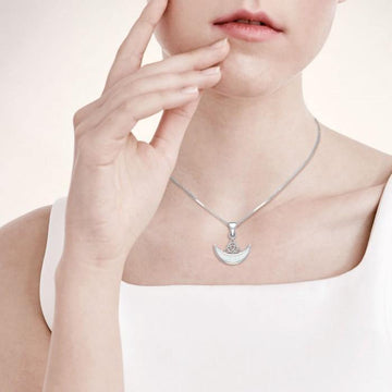 Celtic Triquetra with inlaid Crescent Moon Sterling Silver Pendant TPD4952 - Jewelry